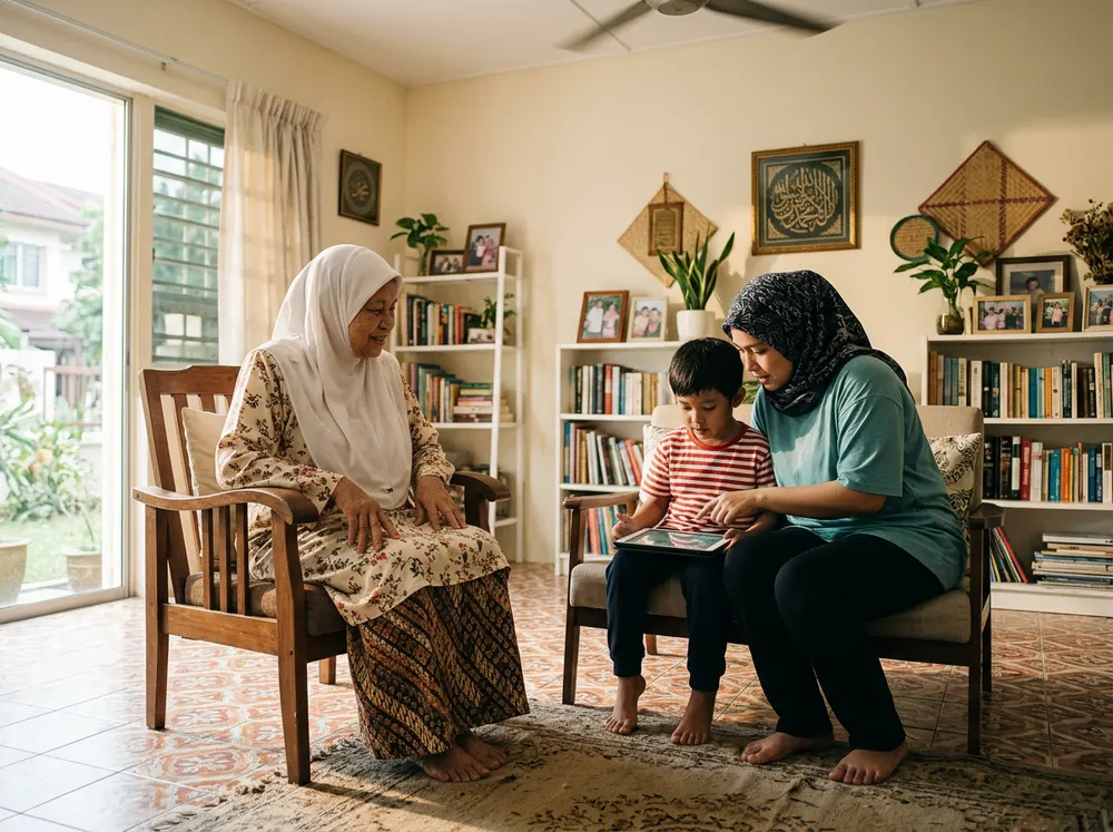 Illustrative Malaysian family looking towards a shared future